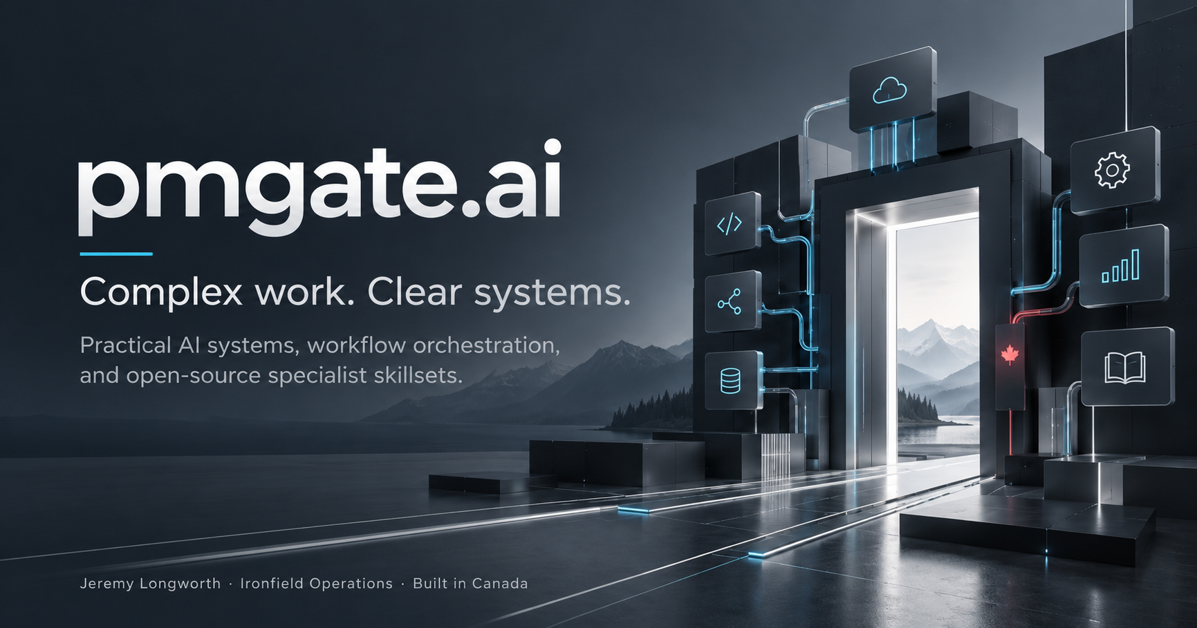 pmgate.ai: Complex work. Clear systems. Practical AI systems, workflow orchestration, and open-source specialist skillsets, built in Canada.